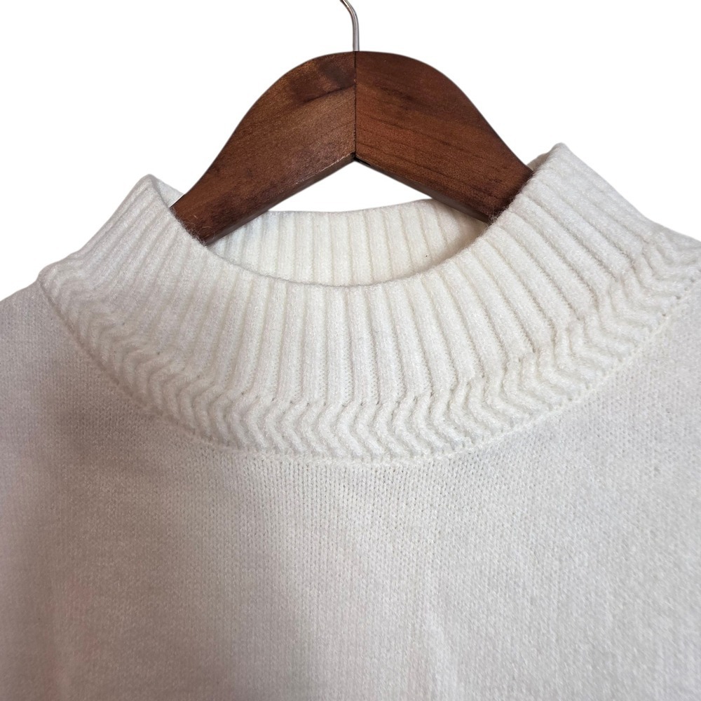 Grace Karma Womens Striped Mock Neck Sweater Pullover Cream Blue Large Nautical - Picture 4 of 14